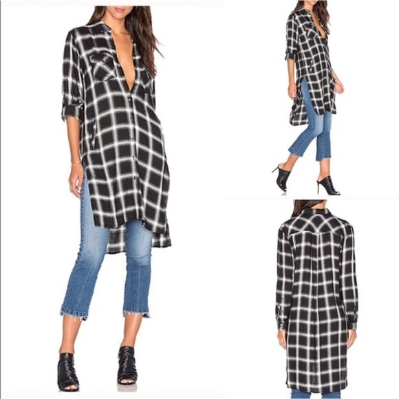 Blank NYC Plaid Duster Button Down Shirt XS NWT - Picture 1 of 11